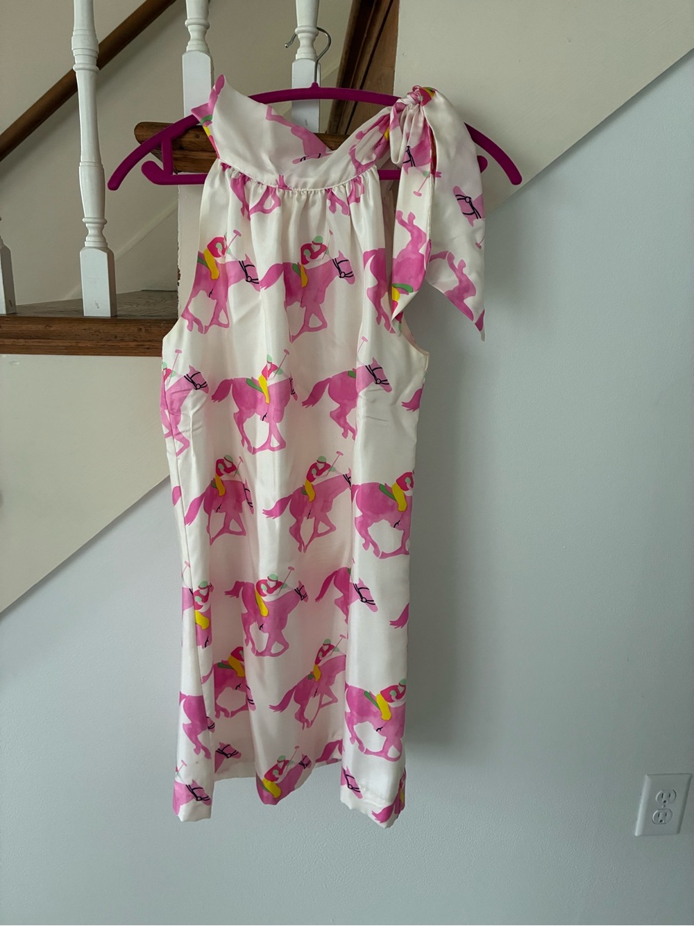 Tie-Shoulder Unicorn Print Kids Nightgown in Pink
